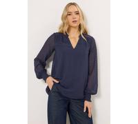 Long Tall Sally Women's Tall Dobby Spot Shirred Cuff Top in Mid Navy | Size: 18 Long Tall Sally Mid Navy 18