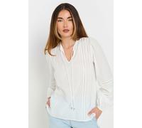 Long Tall Sally - LTS Tall Cotton Dobby Tie Neck Blouse - Women's White