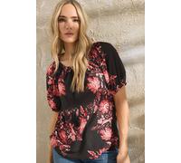 Long Tall Sally Women's Tall Floral Tie Front Top in Black | Size: 12 Long Tall Sally Black 12