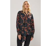 Long Tall Sally Women's Tall Floral Tie Neck Blouse in Teal | Size: 18 Long Tall Sally Teal 18