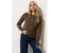 Long Tall Sally Women's Tall Half Button Knitted Jumper in Brown | Size: 8/10