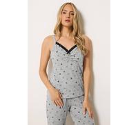 Long Tall Sally Women's Tall Heart Print Cotton Wide Leg Pyjama Set in Light Grey | Size: 14-16 Long Tall Sally Light Grey 14-16