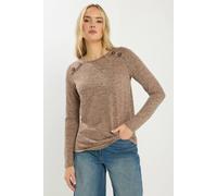 Long Tall Sally Women's Tall Marl Button Long Sleeve Top in Medium Beige | Size: 16 Long Tall Sally Medium Beige 16