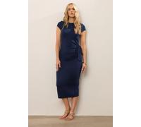Long Tall Sally - LTS Tall Blue Ruched Tie Midi Dress - Women's
