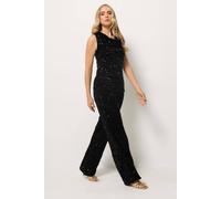 Long Tall Sally Women's Tall Sequin Velvet Wide Leg Trousers in Black | Size: 14L