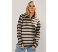 Long Tall Sally - LTS Tall Brown Striped Jersey Polo Top - Women's