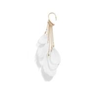 Long Tassel Feather Ear Cuff, No Piercing Boho Dangle Chain Beaded Feather Wrap Earrings, Vintage Statement Non Pierced Ear Hook Jewelry for Women Wedding Party (White)