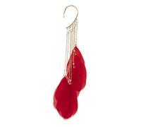 Long Tassel Feather Ear Cuff, No Piercing Boho Dangle Chain Beaded Feather Wrap Earrings, Vintage Statement Non Pierced Ear Hook Jewelry for Women Wedding Party (Red)