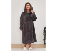 Long Teddy Fleece Oversized Hoodie Blanket Throw OHS Charcoal One Size