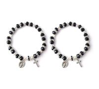 Long tiantian 2 PCS Rosary Bracelet for Women Virgin Mary Bracelet Pearl Beaded Catholic Christian Jewelry Baptism Confirmation Gift for Her, L, Stone, no gemstone