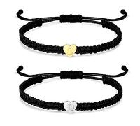 Long tiantian 2Pcs Initial Letter Heart Bracelets 26 Letters Bracelets Handmade Rope Braided Bracelets for Men Women Gifts Trendy Stuff, Polyester, no gemstone