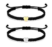 Long tiantian 2Pcs Initial Letter Heart Bracelets 26 Letters Bracelets Handmade Rope Braided Bracelets for Men Women Gifts Trendy Stuff, Polyester, no gemstone