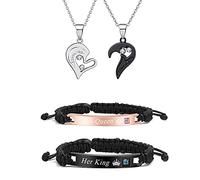 Long tiantian 4Pcs Couple Necklace Bracelet Set Matching Bracelets for Couples Matching Necklaces for Bf and Gf Couple Gift for Her Boyfriend Necklace for Him Valentine's Day Gift (Style J)