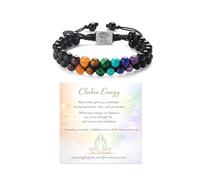 Long tiantian 7 Chakra Beaded Bracelet with Adjustable Cord, Colorful Stone Style Beads for Yoga Meditation Daily Wear, L, Stone, no gemstone
