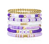 Long tiantian Boho Bracelets for Women Purple Crystal Layered Beaded Bracelets Bohemian Stretch Bracelet Stack Stone Charm Bracelets Boho Outfits for Women Gifts for Christmas Stocking Stuffers