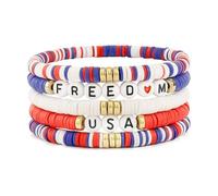 Long tiantian Freedom Bracelet for Women USA Spirit Bracelet Red White and Blue Patriotic Bracelets American Flag Jewelry Gift for Independence Day Memorial Veterans Celebration, L, no gemstone