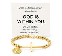 Long tiantian Gold Cross Bracelet for Women God Is Within Her She Will Not Fall Chunky Beaded Bracelet Non Tarnish Inspirational Christian Faith Gifts for Women Trendy, One Size, Zinc, no gemstone