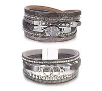 Long tiantian Heart Leather Wrap Bracelets for Women Handmade Stackable Boho Cuff Bangles Bracelet Trendy Valentines Gifts for Her, adjustable, alloy, no gemstone