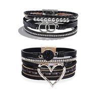 Long tiantian Heart Leather Wrap Bracelets for Women Handmade Stackable Boho Cuff Bangles Bracelet Trendy Birthday for Her, adjustable, alloy, no gemstone