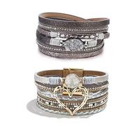 Long tiantian Heart Leather Wrap Bracelets for Women Handmade Stackable Boho Cuff Bangles Bracelet Trendy Valentines Gifts for Her, adjustable, alloy, no gemstone