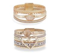 Long tiantian Heart Leather Wrap Bracelets for Women Handmade Stackable Boho Cuff Bangles Bracelet Trendy Valentines Gifts for Her, adjustable, alloy, no gemstone