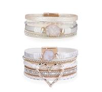Long tiantian Heart Leather Wrap Bracelets for Women Handmade Stackable Boho Cuff Bangles Bracelet Trendy Valentines Gifts for Her, adjustable, alloy, no gemstone