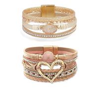 Long tiantian Heart Leather Wrap Bracelets for Women Handmade Stackable Boho Cuff Bangles Bracelet Trendy Valentines Gifts for Her, adjustable, alloy, no gemstone