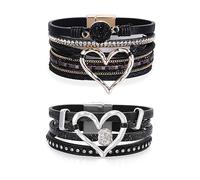 Long tiantian Heart Leather Wrap Bracelets for Women Handmade Stackable Boho Cuff Bangles Bracelet Trendy Valentines Gifts for Her, adjustable, alloy, no gemstone