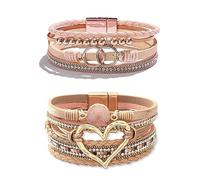 Long tiantian Heart Leather Wrap Bracelets for Women Handmade Stackable Boho Cuff Bangles Bracelet Trendy Valentines Gifts for Her, adjustable, alloy, no gemstone
