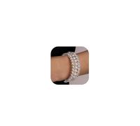Long tiantian Pearl Rhinestone Cuff Bracelet for Women Wedding Guest Jewelry Silver Accent for Floral and Indian Dresses, Metal, no gemstone