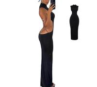 Long Tight Dress, Sleeveless High Necked Dresses Butterfly Decor, Long Fashion Club Party Dress Slim Fit for Girls