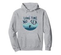 Long Time No Sea: Playful Ocean Whale Adventure Pullover Hoodie, Adult Unisex, Heather Grey, L