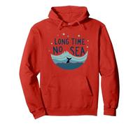 Long Time No Sea: Playful Ocean Whale Adventure Pullover Hoodie, Adult Unisex, Red, L
