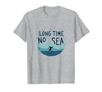 Long Time No Sea: Playful Ocean Whale Adventure T-Shirt, Men, Heather Grey, L