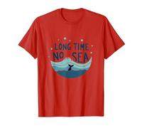Long Time No Sea: Playful Ocean Whale Adventure T-Shirt, Men, Red, 3XL