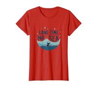 Long Time No Sea: Playful Ocean Whale Adventure T-Shirt, Women, Red, XXL