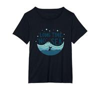 Long Time No Sea: Playful Ocean Whale Adventure T-Shirt, Women's Plus, Black, 3X