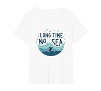 Long Time No Sea: Playful Ocean Whale Adventure T-Shirt, Women's Plus, White, 3X