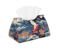 Long Tissue Box Cover Japanese Wave Leather Tissue Box Holder Tissue Box Covers for Bathroom Parlors Office Bedroom