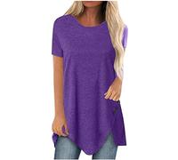 Long Tops for Women UK Summer Short Sleeve Long Line T Shirts Plus Size Ladies Plain Comfy Classic Baggy Tunic Tops Casual Elegant Round Neck Loose Blouses