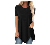 Long Tops for Women UK Summer Short Sleeve Long Line T Shirts Plus Size Ladies Plain Comfy Classic Baggy Tunic Tops Casual Elegant Round Neck Loose Blouses
