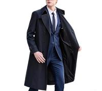 Long Trench Coat Double Breasted for Men Lapel Collar Long Sleeve Windbreaker Overcoat for Spring Fall Seasonal Wear (2XL Blue)