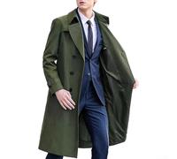 Long Trench Coat Double Breasted for Men Lapel Collar Long Sleeve Windbreaker Overcoat for Spring Fall Seasonal Wear (M Green)