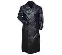 Long Trench Coat, Mens Waterproof Classic Faux Leather Jacket, Solid Black Steampunk, Classic Officer WW2 Military Uniform, Vintage German Style Slim fit Double Breasted (Black, XL)