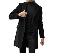 Long Trench Coat Mens,Wool Blend Overcoat 3/4 Length Uk Long Pea Coat Winter Warm Jacket Coats Business Casual Smart Outwear Regular Fit Trench Slim Fit Notched Collar Jacket Single Breasted Overcoat
