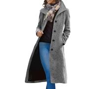 Long Trench Coats for Women Single-Breasted Longline Wool Coat Warm Winter Jackets Ladies Lapel Collar Overcoat Casual Work Elegant Pea Coats with Pockets