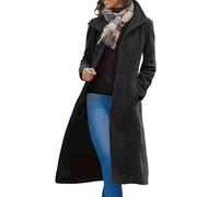 Long Trench Coats for Women Single-Breasted Longline Wool Coat Warm Winter Jackets Ladies Lapel Collar Overcoat Casual Work Elegant Pea Coats with Pockets