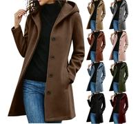 Long Trench Coats for Women UK Wool Blend Single Breasted Hooded Peacoat | Slim Fit Longline A-line Outwear,Business Casual Coatigans, Outdoor Windproof Windbreaker Jackets Women,Warm Winter Coats