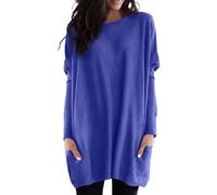 Long Tunics for Women Casual Solid Color Oversized Longline Tshirt Ladies Loose Fit Jumpers Crew Neck Sweatshirt with Pockets Classic Cotton Tee Shirts Lightweiht Baggy Plain Tunic Tops for Leggings