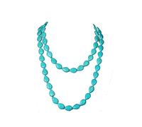 Long Turquoise Beaded Strand Necklace Endless Round Beads Multi Layer Heart Yoga Meditation Prayer Handmade Gemstone for Women Girls Healing Aesthetic Jewelry-Teardrop